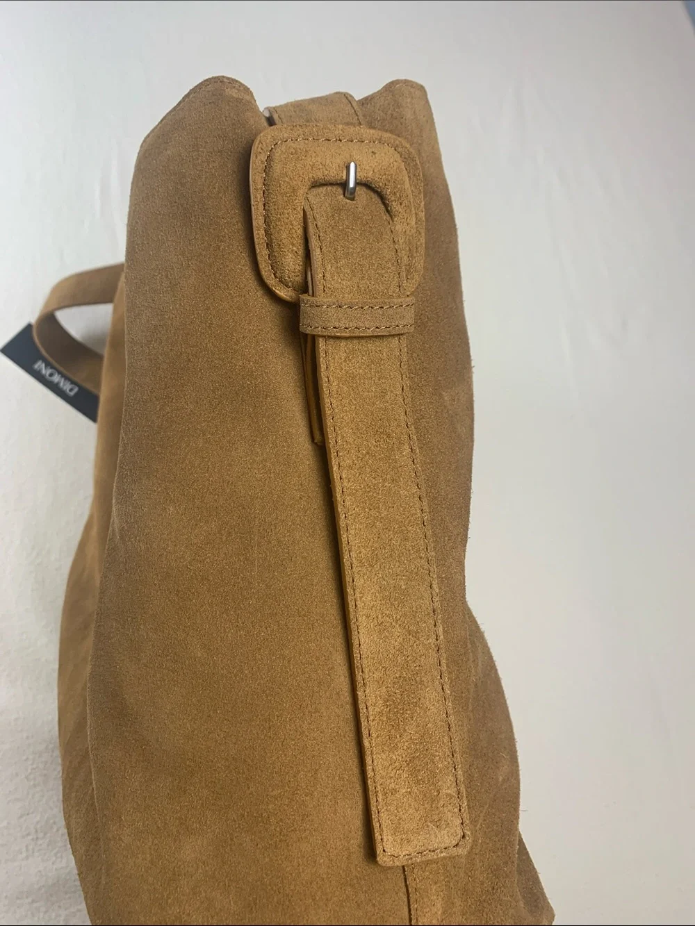 Dimoni Made in Spain Suede Hobo Shoulder Bag Tobacco Brown Adjustable Strap